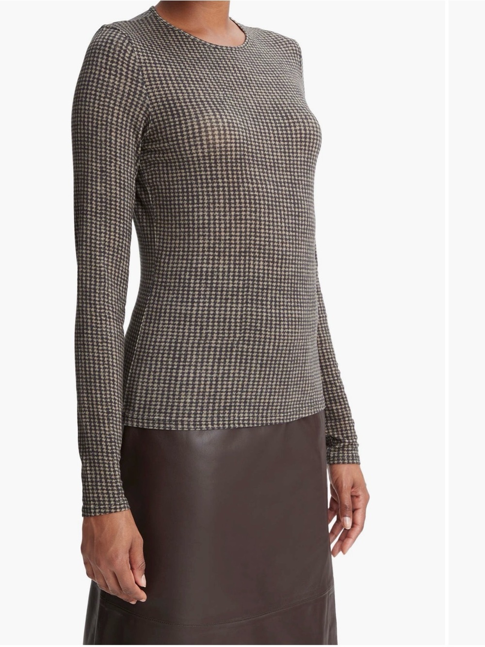 Women’s Vince Brown & Gray Houndstooth Crewneck Blouse